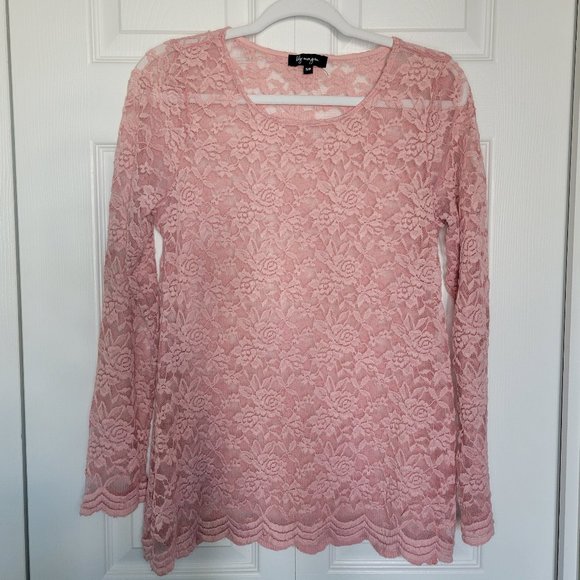 Pink lace overlay long sleeves shirt - Picture 2 of 5